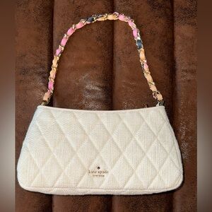 Kate Spade White Quilted Shoulder Bag with Pink and Gold Chain
